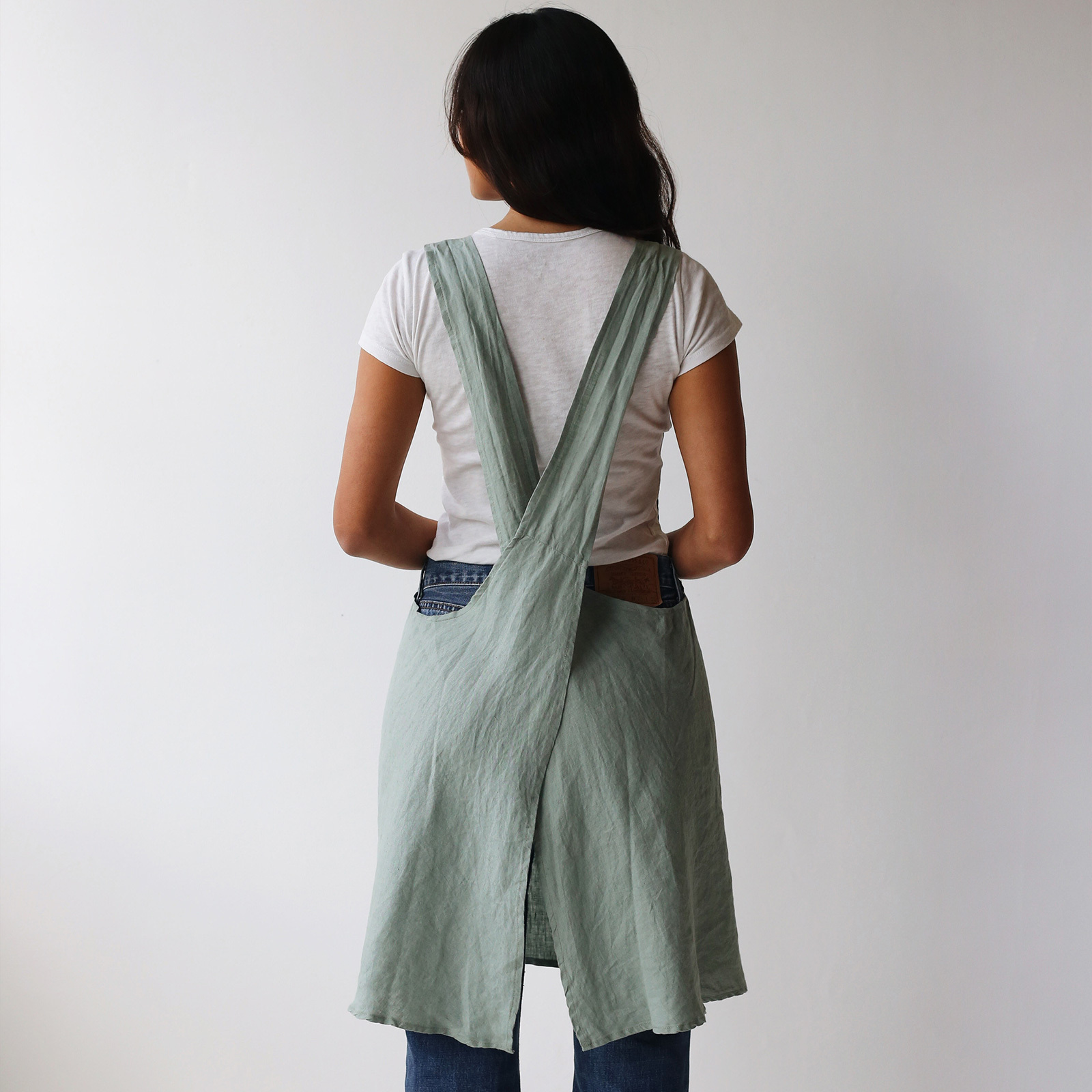 French linen Apron in Sage