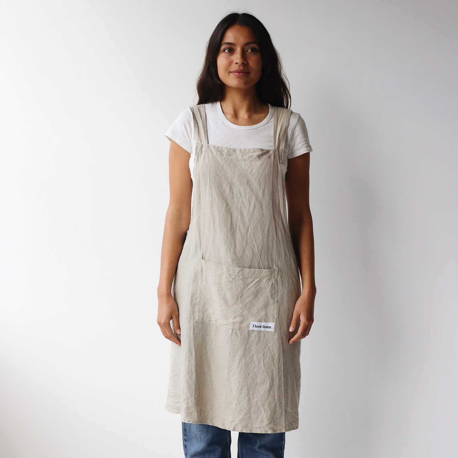 French linen Apron in Natural