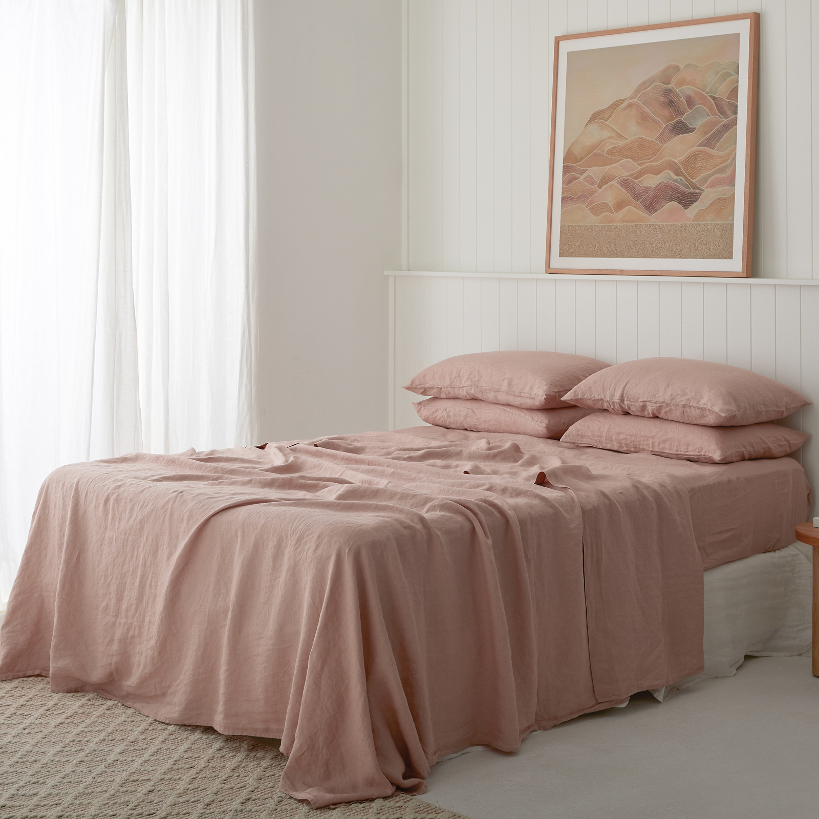 French linen flat sheet in Clay
