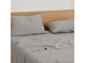 KING SIZE 100% Pire Linen Soft Grey Pillowcase Set (2)