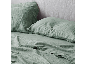 KING SIZE 100% Pure Linen Sage Pillowcase Set (2)