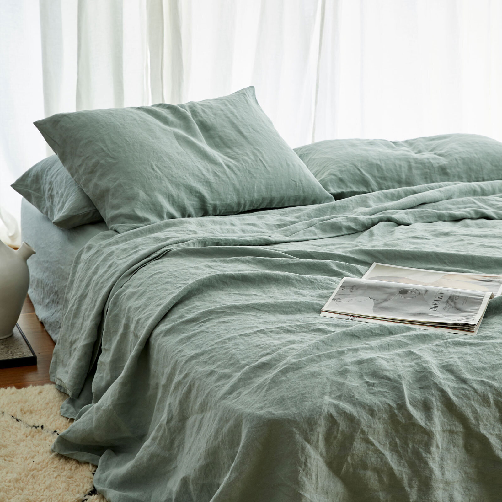 Ultra luxurious 100% pure French linen sheet set in Sage